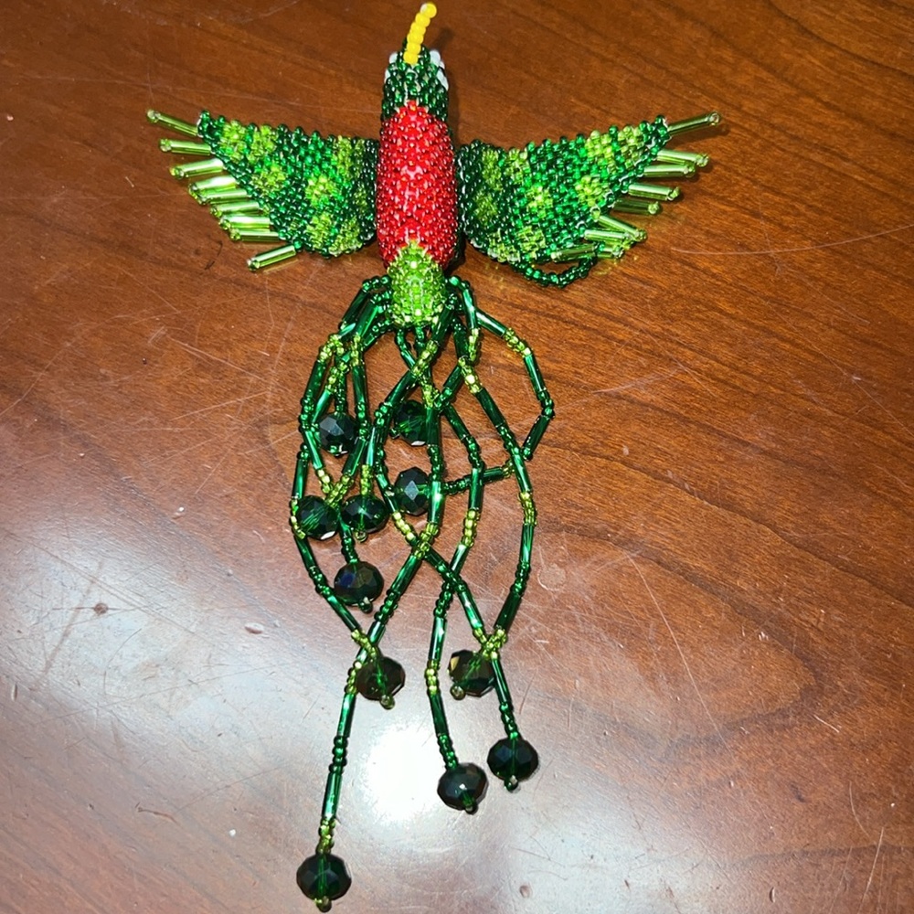 QUETZAL Bird or Hummingbird beaded charm Artisan made 5 inch long Guatemala - Picture 10 of 11